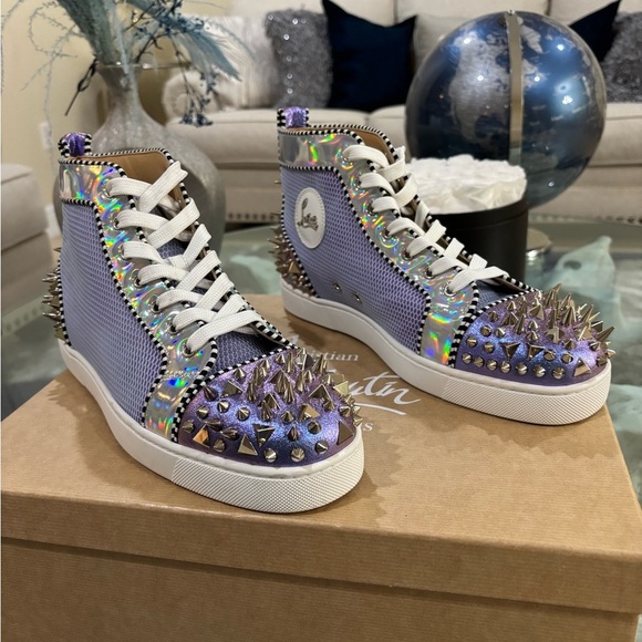Authentic Christian Louboutin Purple Spiked Men Sneakers Retails at $1200 - Picture 2 of 6